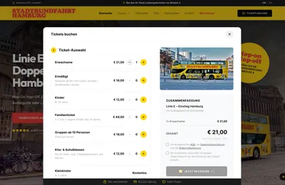 Screenshot der Booking-Lösung für die Stadtrundfahrt Hamburg