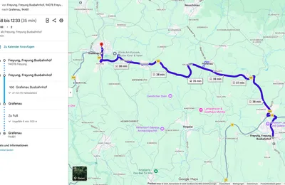 Google-Maps-Routing Freyung Busbahnhof → Grafenau mit SIMA-bereitgestellten Fahrplandaten